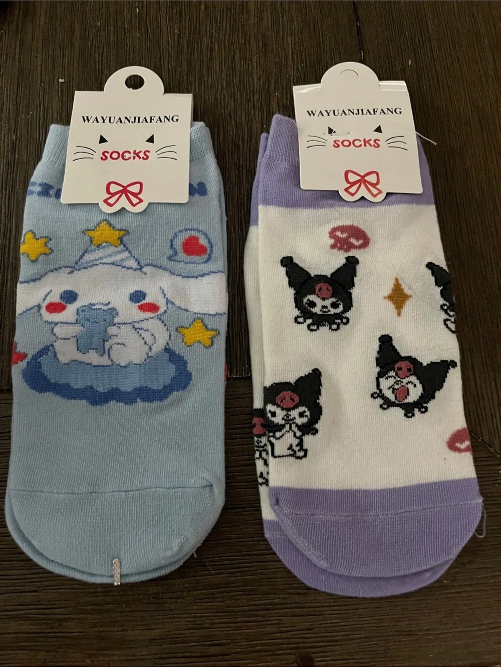 Wayuanjiafang Kids Character Ankle Socks - Light Blue & White with Purple Trim